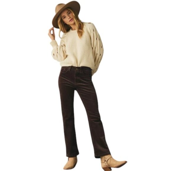 NEW AnthropologiePilcro The Yaya Mid-Rise Corduroy Crop Flare Jeans in Brown